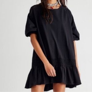 Free People Beach Black Open Back Tie Ruched Smocked Women Jenny Mini Dress XS